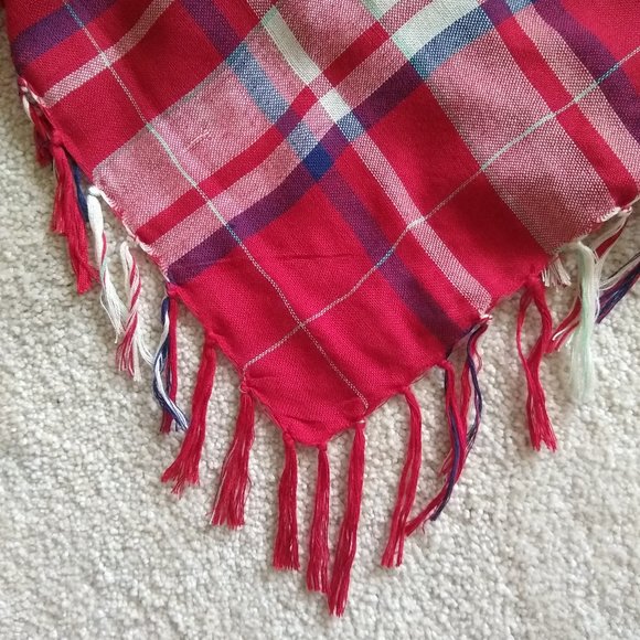 Charming Charlie red plaid fringe square scarf bandana - Picture 3 of 6